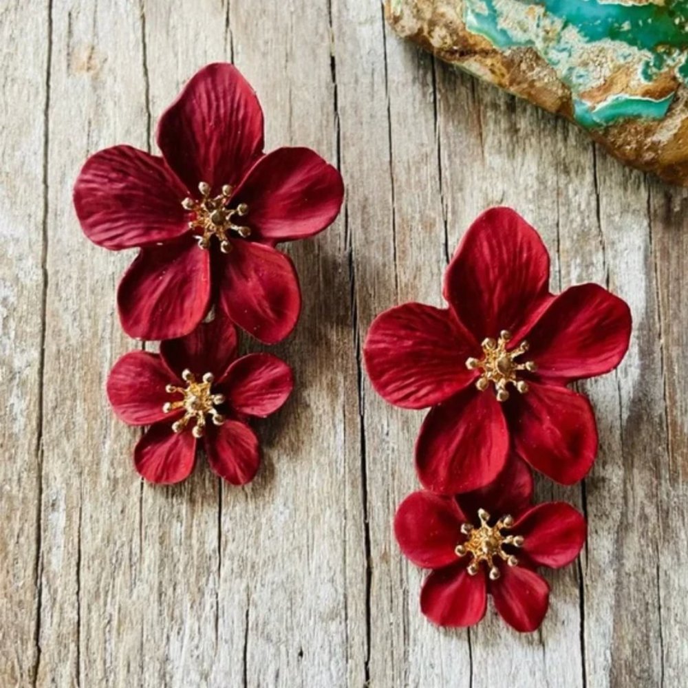 Anthro Blossom Earrings in Crimson